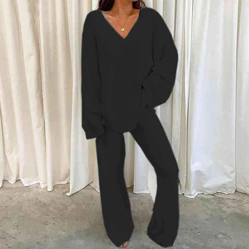 Satchels & Beyond V-Neck Long Sleeve Top and Long Pants Set