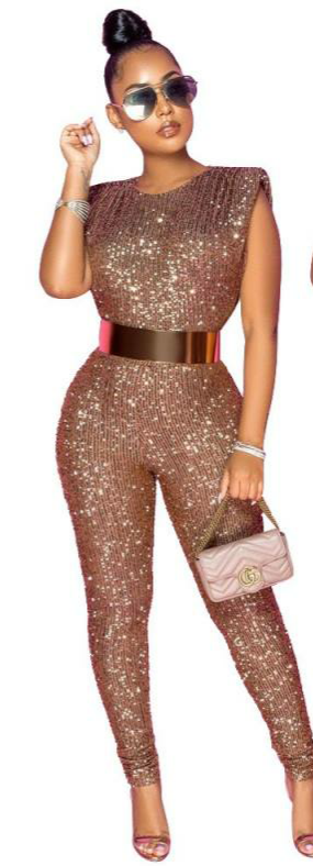 Satchels & Beyond No Sleeve Sequins Jumpsuit& pant Suits