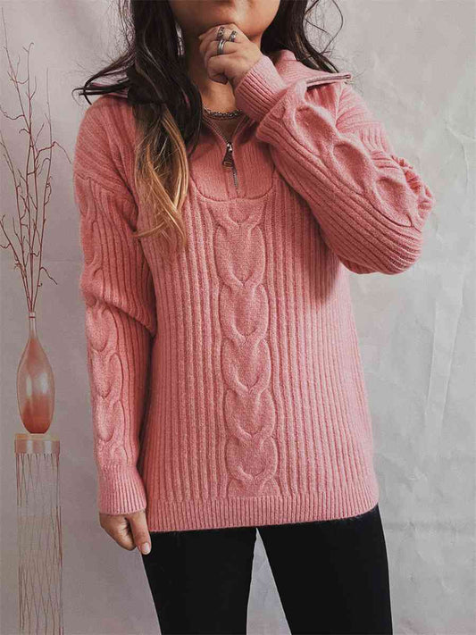 Satchels & Beyond Ribbed Half Zip Long Sleeve Sweater