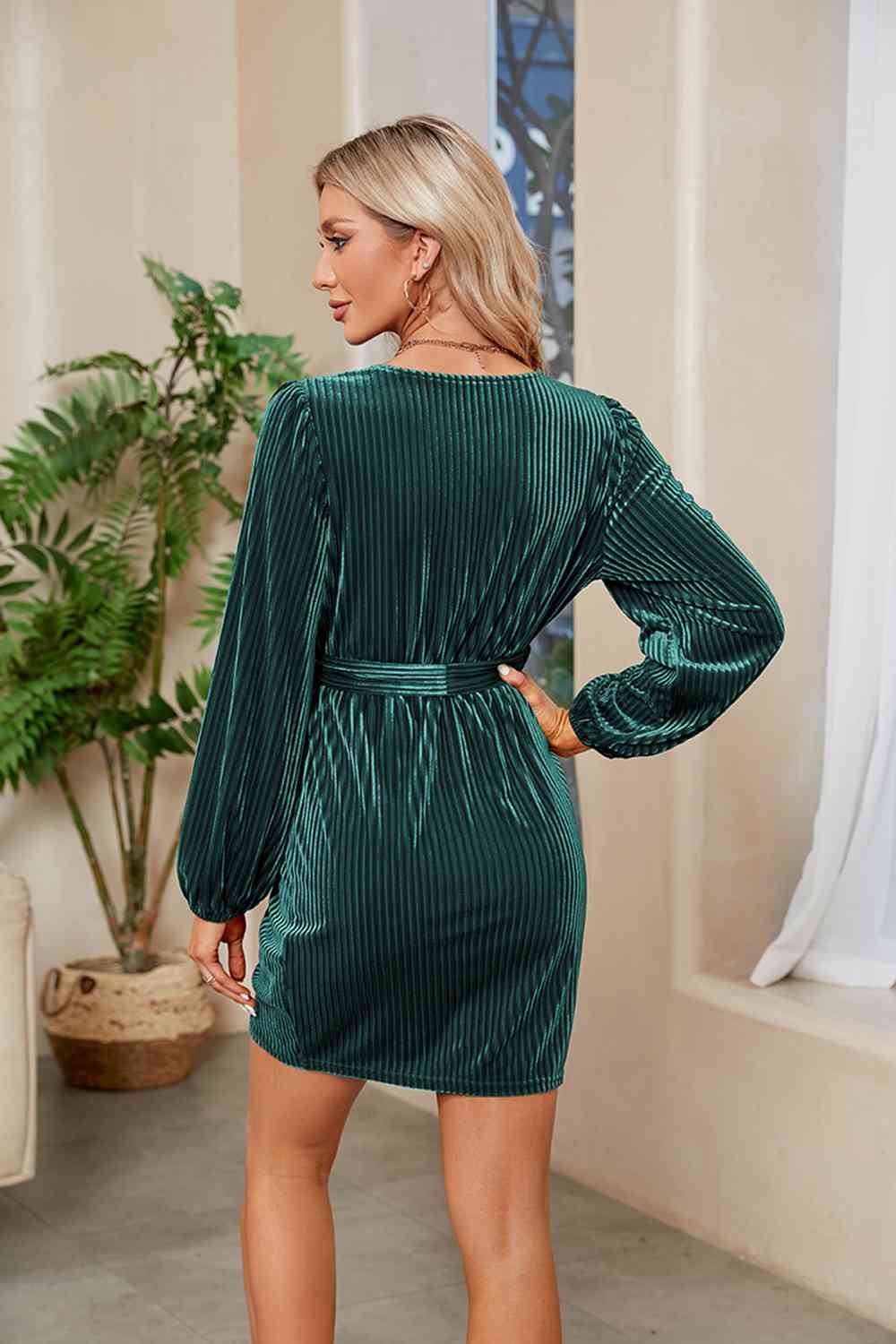 Satchels & Beyond Ribbed Tie Front Mini Dress