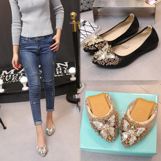 Satchels & Beyond Rhinestone Butterfly Shoes Flat Shoes