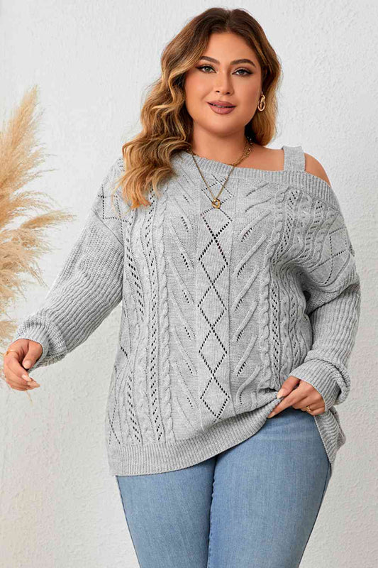Satchels & Beyond Plus Size Cold Shoulder Asymmetrical Cable-Knit Top