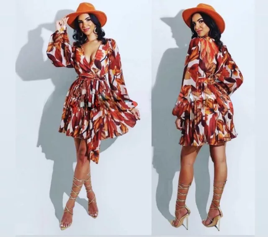 SATCHELS&BEYOND V-NECK CASUAL SHORT FLORAL DRESS