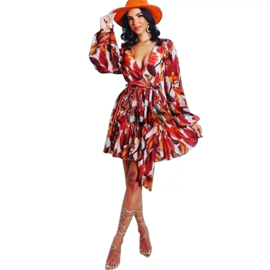 SATCHELS&BEYOND V-NECK CASUAL SHORT FLORAL DRESS