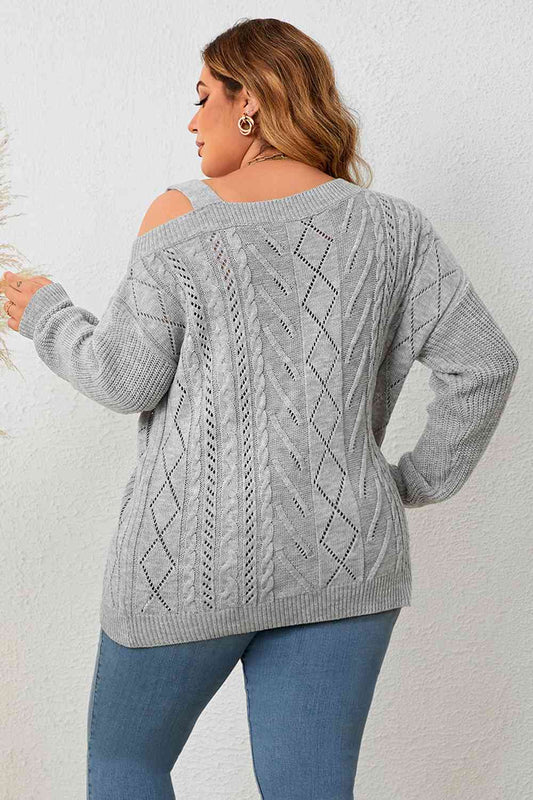 Satchels & Beyond Plus Size Cold Shoulder Asymmetrical Cable-Knit Top
