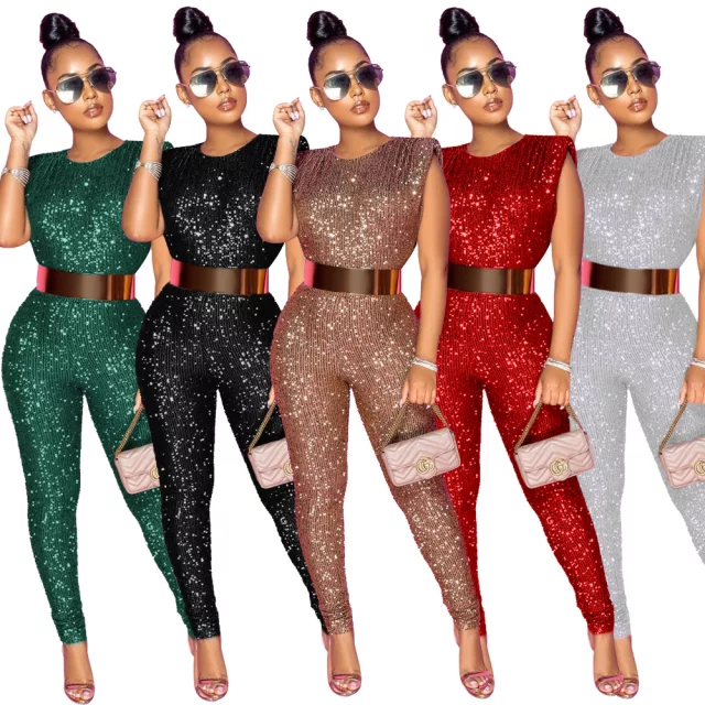 Satchels & Beyond No Sleeve  Sequins  Jumpsuit& pant Suits