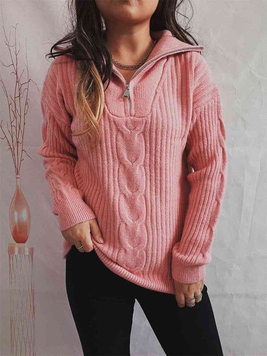 Satchels & Beyond Ribbed Half Zip Long Sleeve Sweater